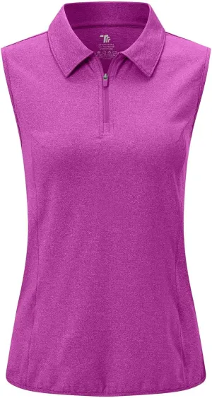 YSENTO Women's Sleeveless Golf Shirts Tops Clothes Collared 1/4 Zip Quick Dry Tennis Polo Shirts Apparel