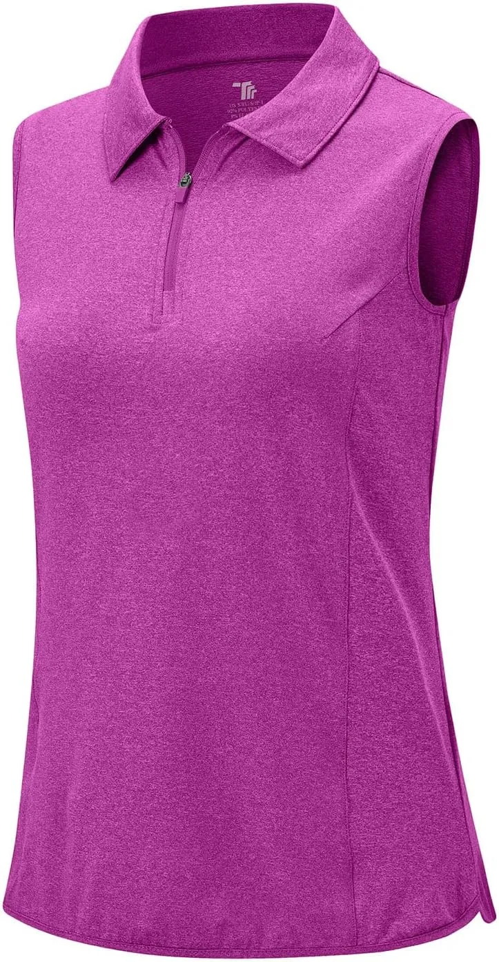 YSENTO Women's Sleeveless Golf Shirts Tops Clothes Collared 1/4 Zip Quick Dry Tennis Polo Shirts Apparel